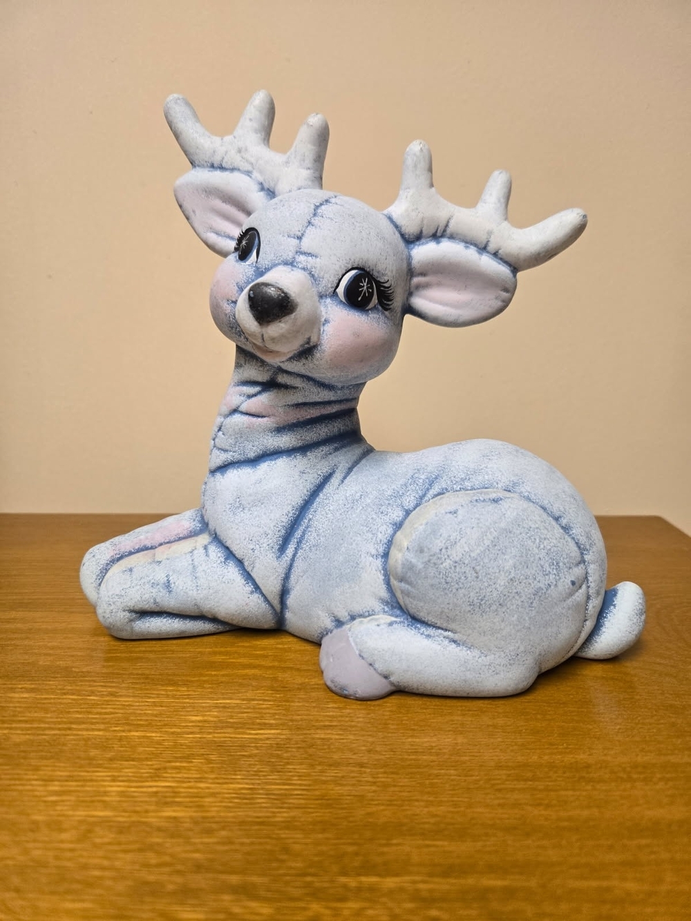 Blue Ceramic Reindeer Figurine Decorative Accent